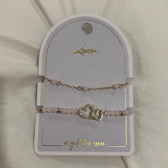 ✨HOST PICK✨ NWT Rose Gold Pink Beaded Heart Bracelets - Set of 2 - Picture 3 of 3